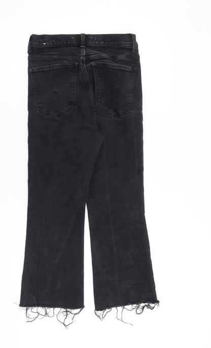 Mango Womens Black Cotton Bootcut Jeans Size 12 L23 in Regular Zip - Raw Hem