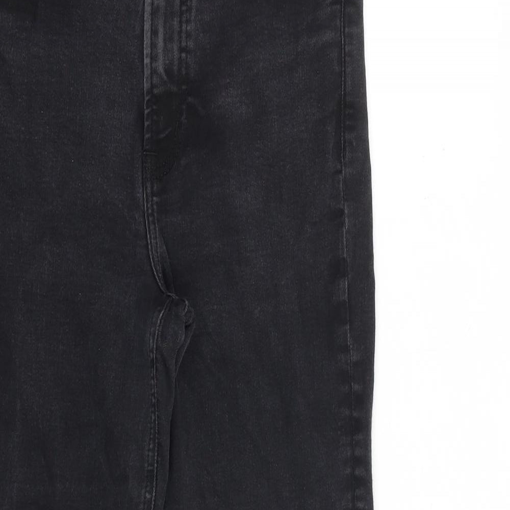 Mango Womens Black Cotton Bootcut Jeans Size 12 L23 in Regular Zip - Raw Hem