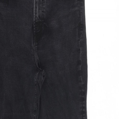Mango Womens Black Cotton Bootcut Jeans Size 12 L23 in Regular Zip - Raw Hem