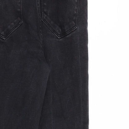 Mango Womens Black Cotton Bootcut Jeans Size 12 L23 in Regular Zip - Raw Hem
