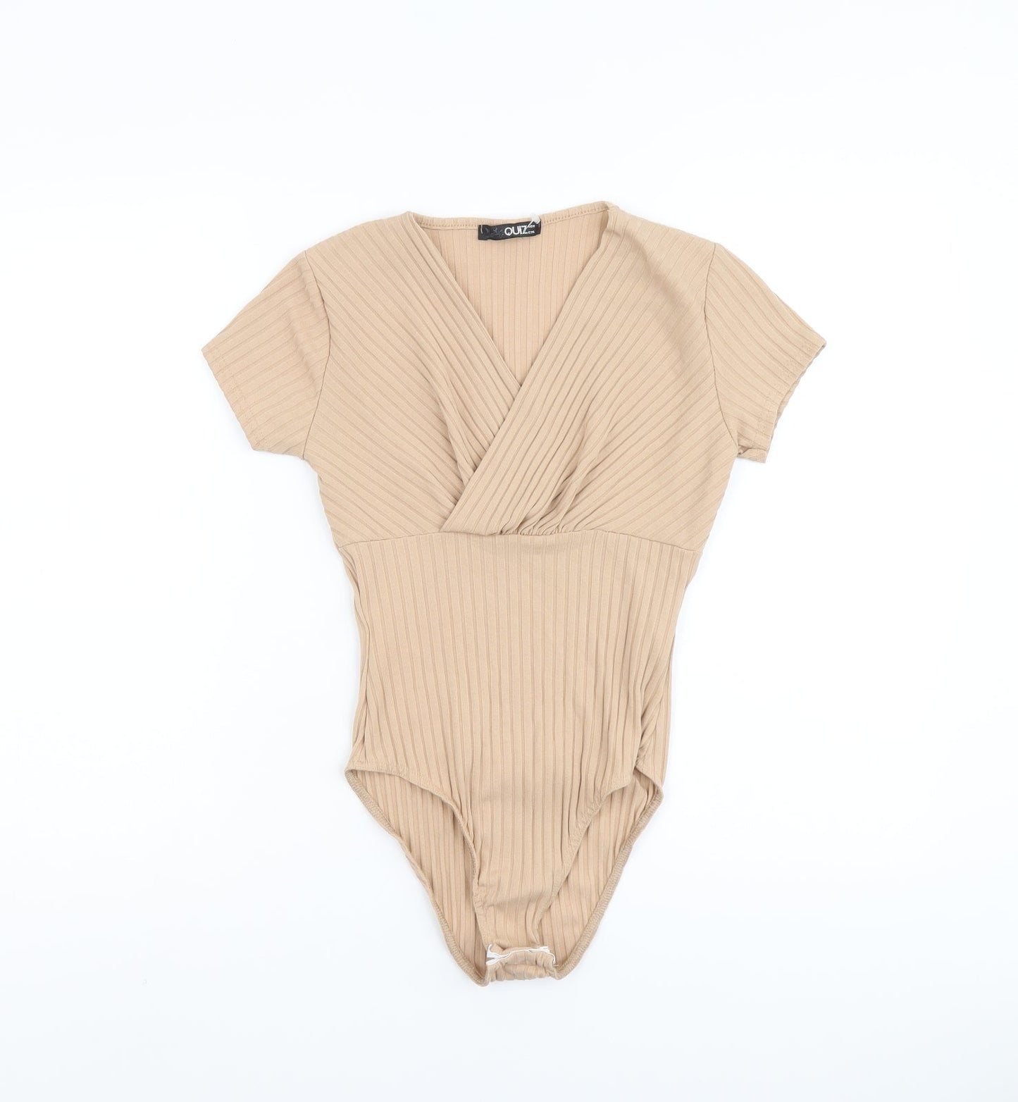 Quiz Womens Beige Polyester Playsuit One-Piece Size 8 Button - Ribbed