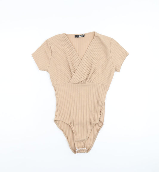 Quiz Womens Beige Polyester Playsuit One-Piece Size 8 Button - Ribbed