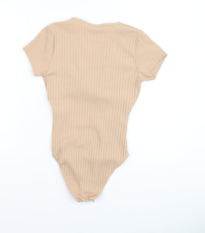 Quiz Womens Beige Polyester Playsuit One-Piece Size 8 Button - Ribbed