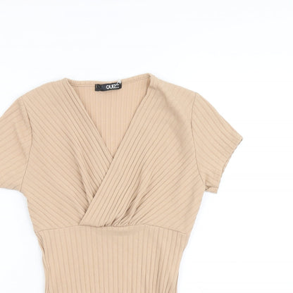 Quiz Womens Beige Polyester Playsuit One-Piece Size 8 Button - Ribbed