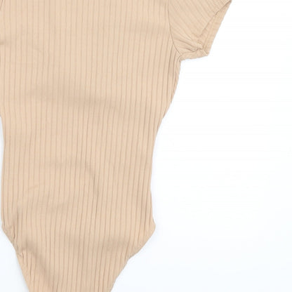 Quiz Womens Beige Polyester Playsuit One-Piece Size 8 Button - Ribbed