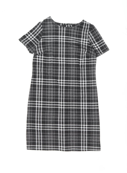 ET VOUS Womens Black Plaid Polyester A-Line Size 10 Round Neck Pullover