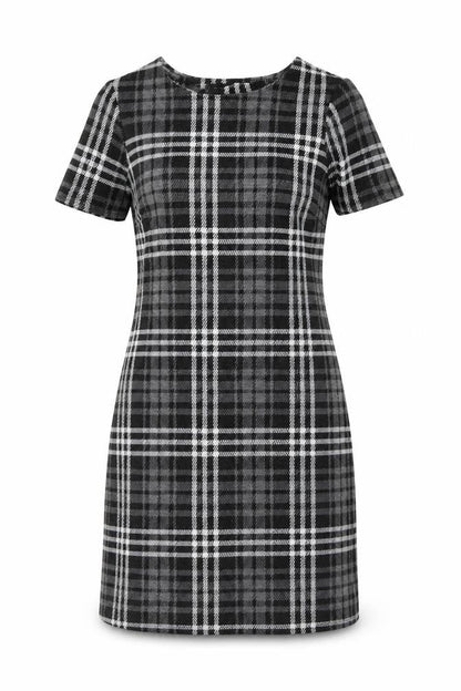 ET VOUS Womens Black Plaid Polyester A-Line Size 10 Round Neck Pullover