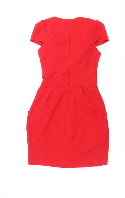 ASOS Womens Red Acrylic Shift Size 10 V-Neck Zip