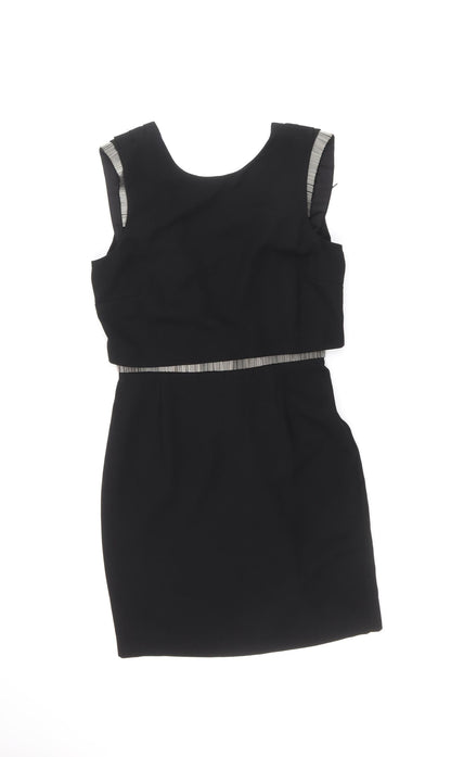 Warehouse Womens Black Polyester A-Line Size 8 Round Neck Zip