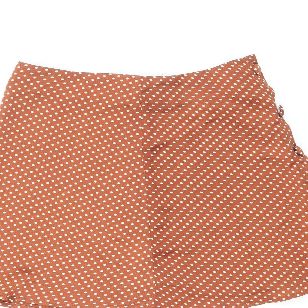 Nasty Gal Womens Orange Polka Dot Polyester Swing Skirt Size 8 Button