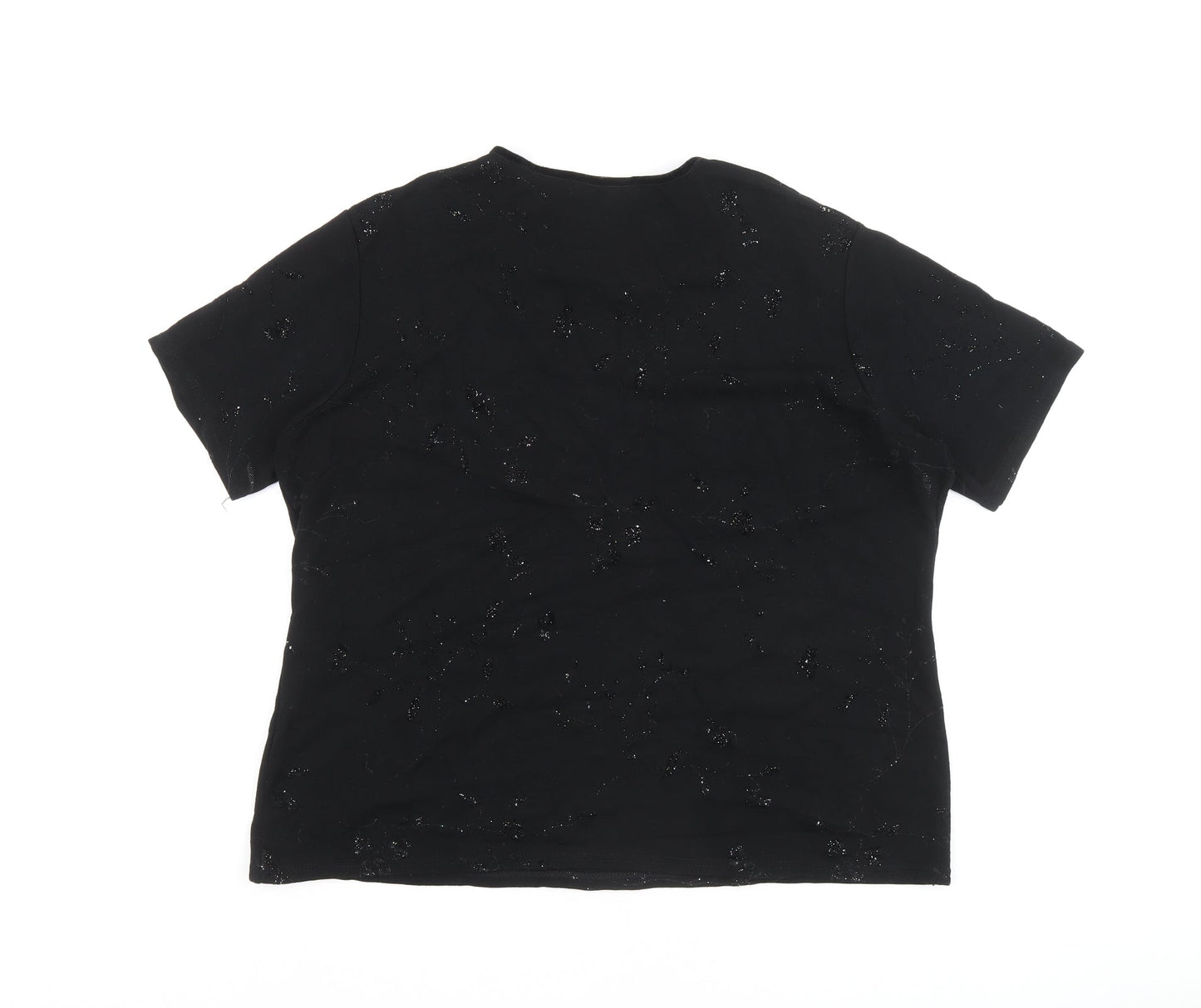 Bonmarché Womens Black Floral Viscose Basic T-Shirt Size XL Crew Neck - Embellished