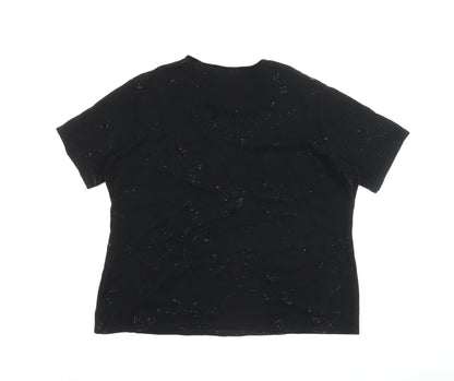 Bonmarché Womens Black Floral Viscose Basic T-Shirt Size XL Crew Neck - Embellished