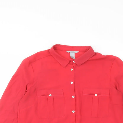 H&M Womens Pink Polyester Basic Button-Up Size 12 Collared