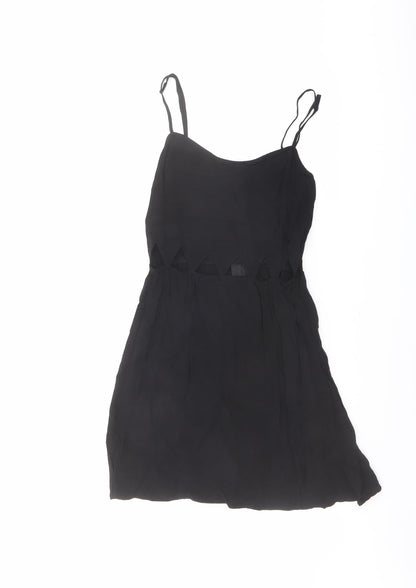 H&M Womens Black Viscose Slip Dress Size 8 Round Neck Zip