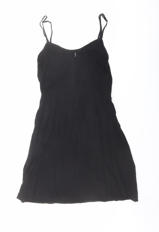 H&M Womens Black Viscose Slip Dress Size 8 Round Neck Zip