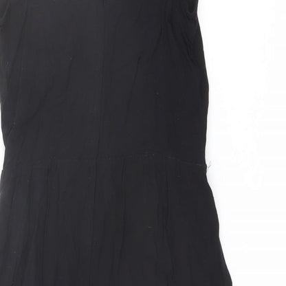 H&M Womens Black Viscose Slip Dress Size 8 Round Neck Zip