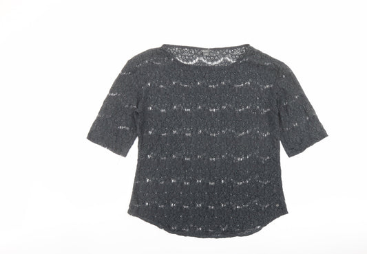 Eddie Bauer Womens Grey Polyester Basic Blouse Size L Boat Neck