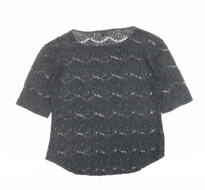 Eddie Bauer Womens Grey Polyester Basic Blouse Size L Boat Neck