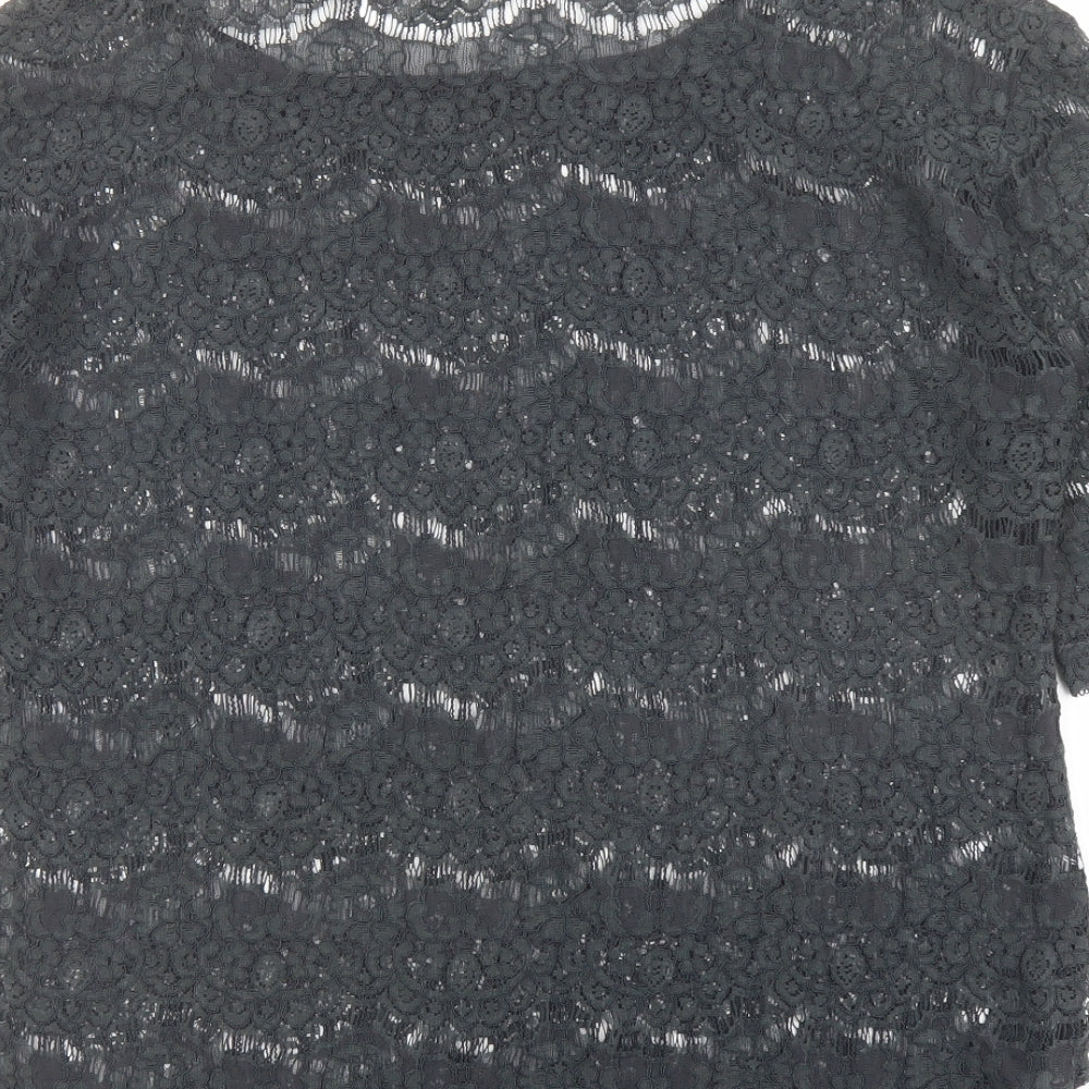 Eddie Bauer Womens Grey Polyester Basic Blouse Size L Boat Neck