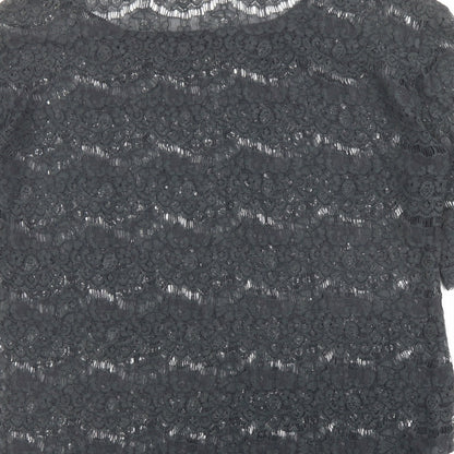 Eddie Bauer Womens Grey Polyester Basic Blouse Size L Boat Neck