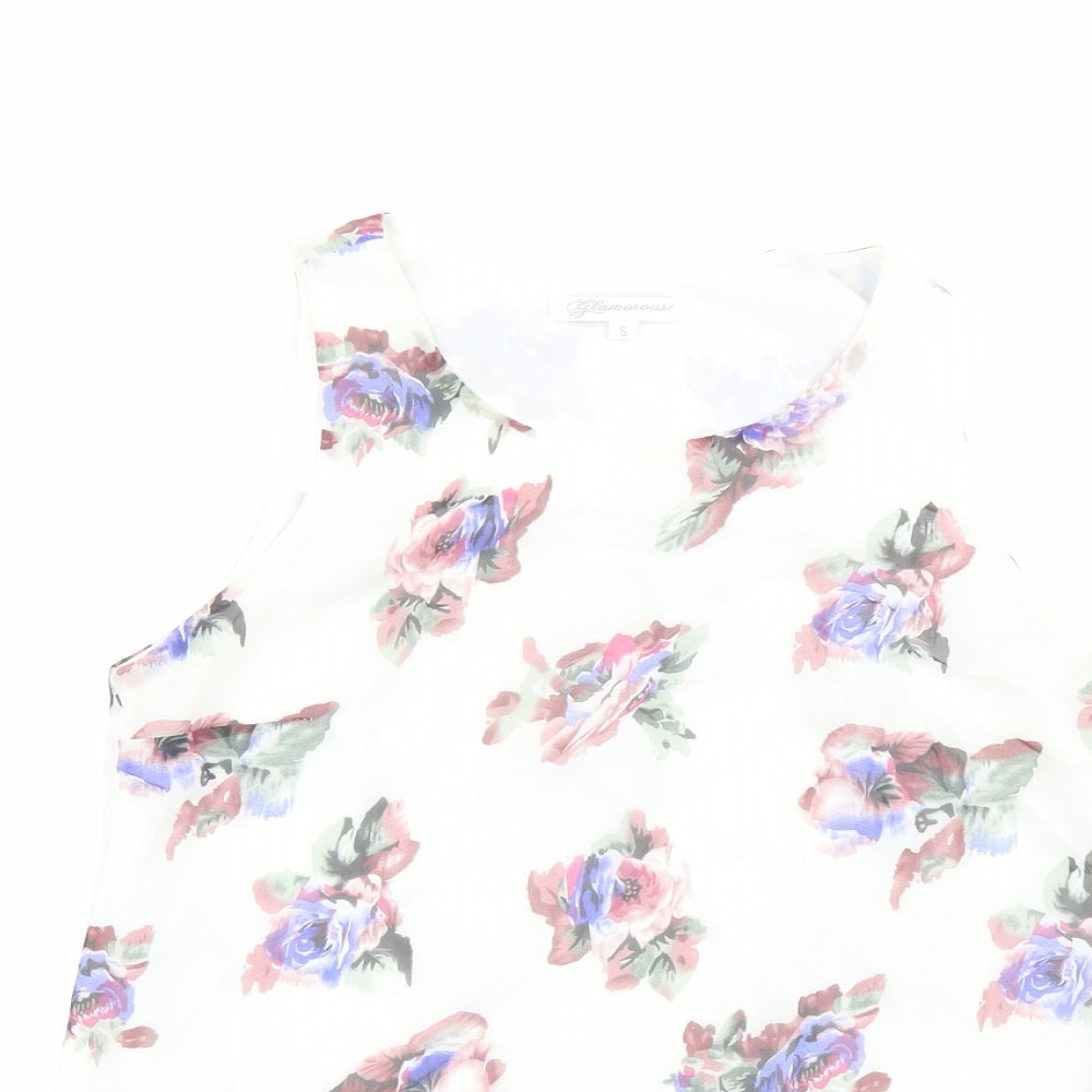 Glamorous Womens Multicoloured Floral Polyester Basic Tank Size S Round Neck