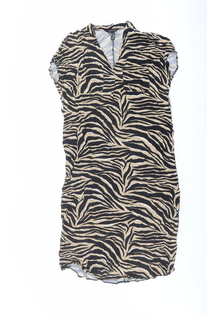 New Look Womens Brown Animal Print Viscose A-Line Size 12 V-Neck Pullover - Tiger pattern