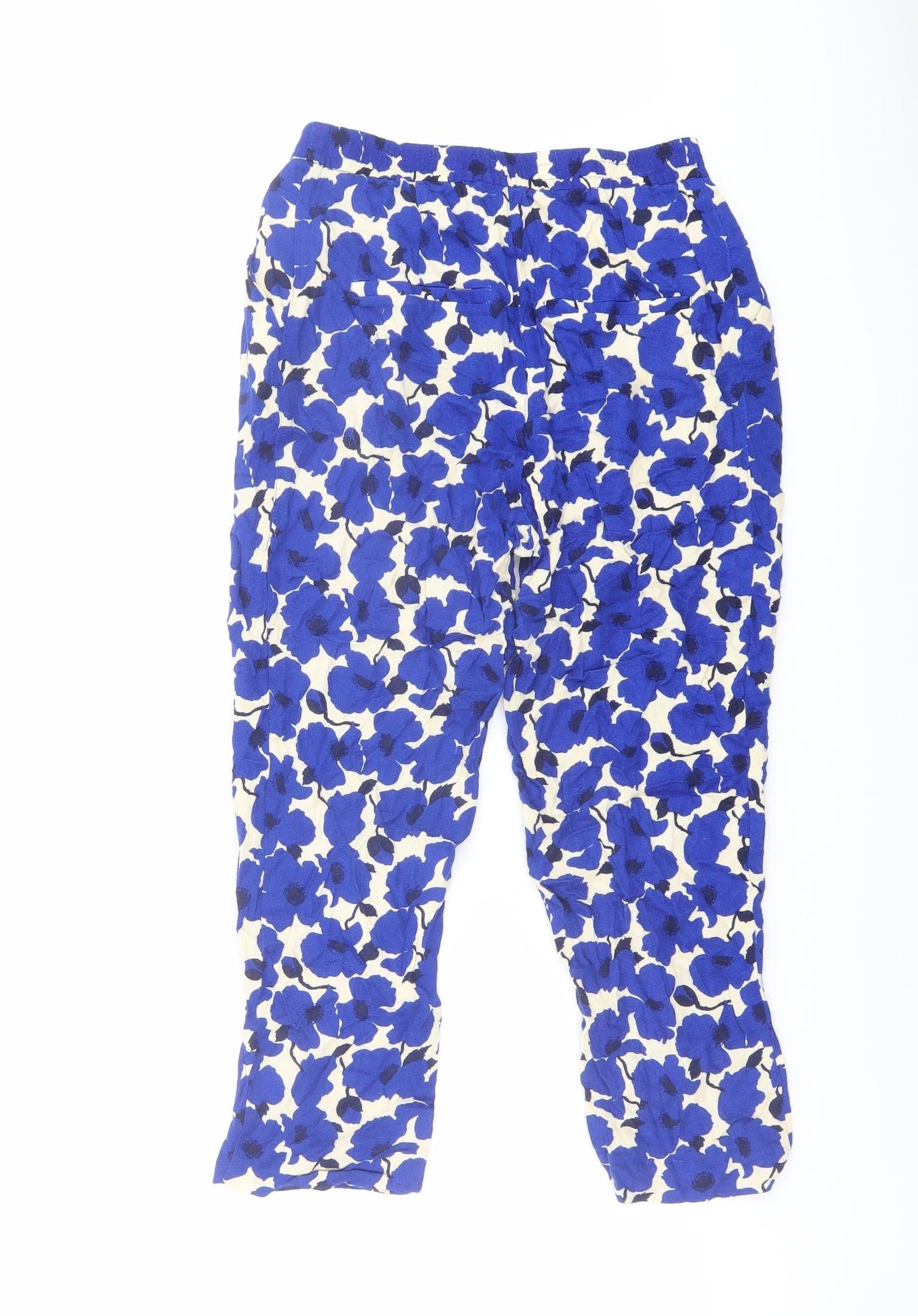 New Look Womens Blue Floral Viscose Trousers Size 6 L22 in Regular Button