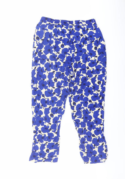 New Look Womens Blue Floral Viscose Trousers Size 6 L22 in Regular Button