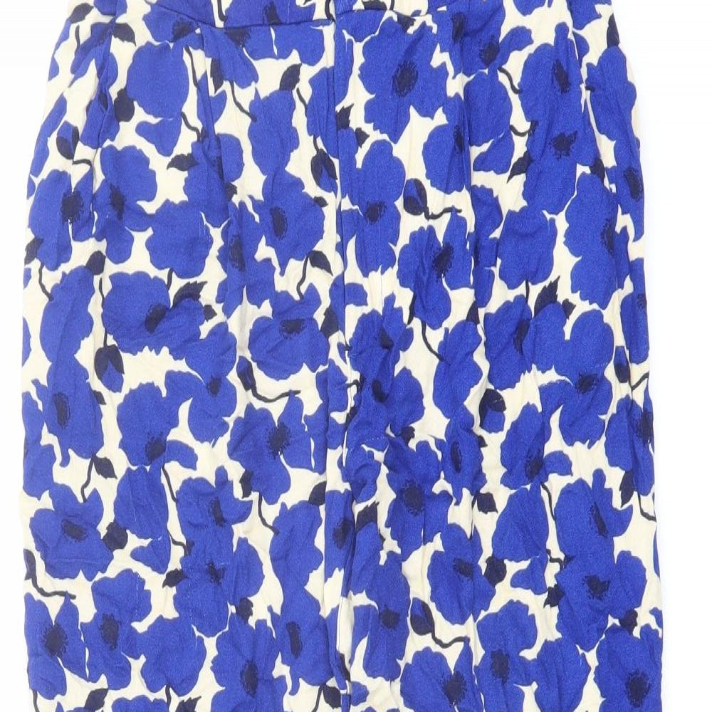 New Look Womens Blue Floral Viscose Trousers Size 6 L22 in Regular Button