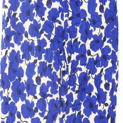 New Look Womens Blue Floral Viscose Trousers Size 6 L22 in Regular Button