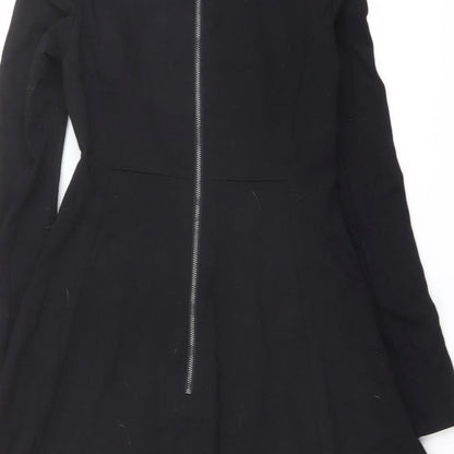 Marks and Spencer Womens Black Viscose Fit & Flare Size 8 Boat Neck Zip