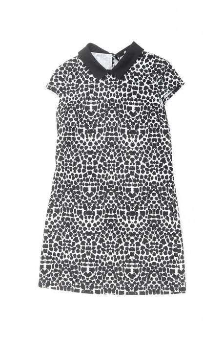 Dorothy Perkins Womens Black Geometric Viscose A-Line Size 8 Collared Button