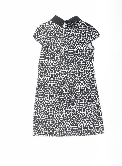 Dorothy Perkins Womens Black Geometric Viscose A-Line Size 8 Collared Button