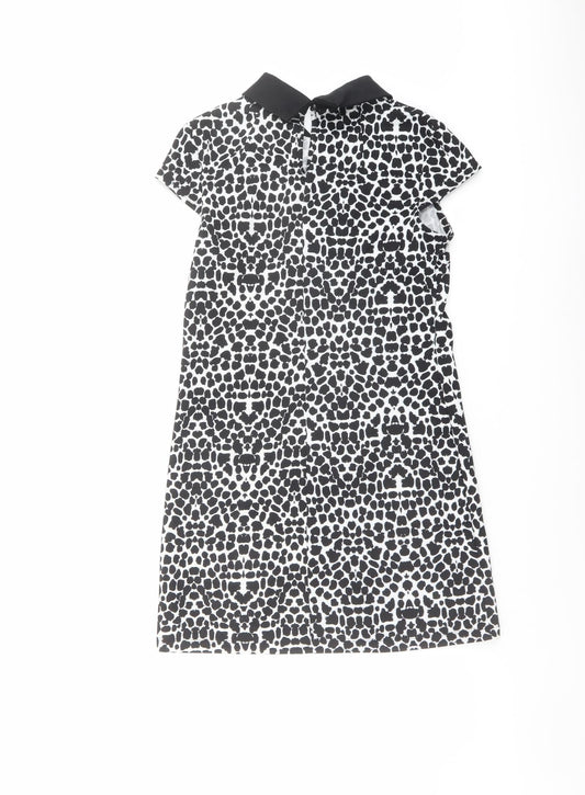 Dorothy Perkins Womens Black Geometric Viscose A-Line Size 8 Collared Button