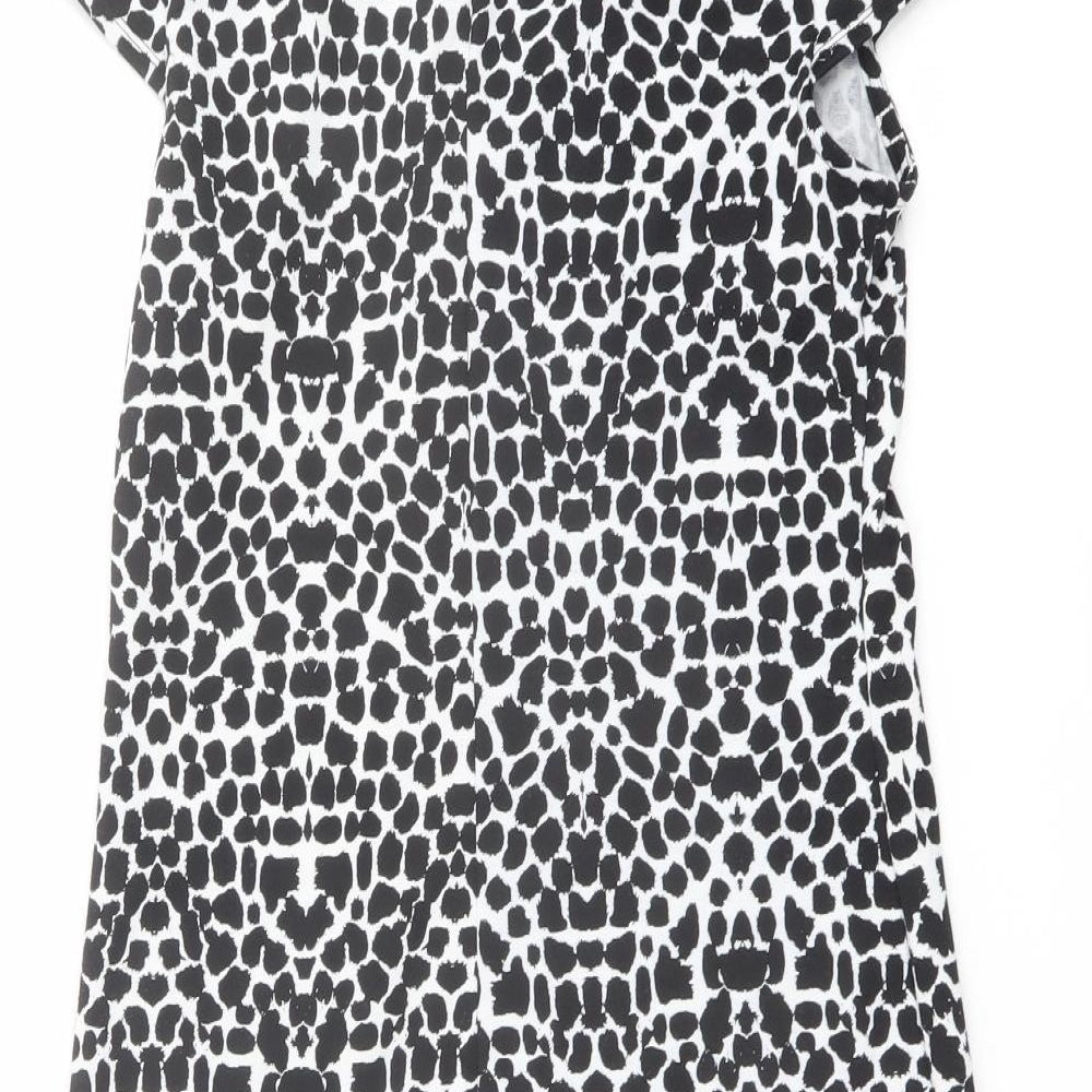 Dorothy Perkins Womens Black Geometric Viscose A-Line Size 8 Collared Button