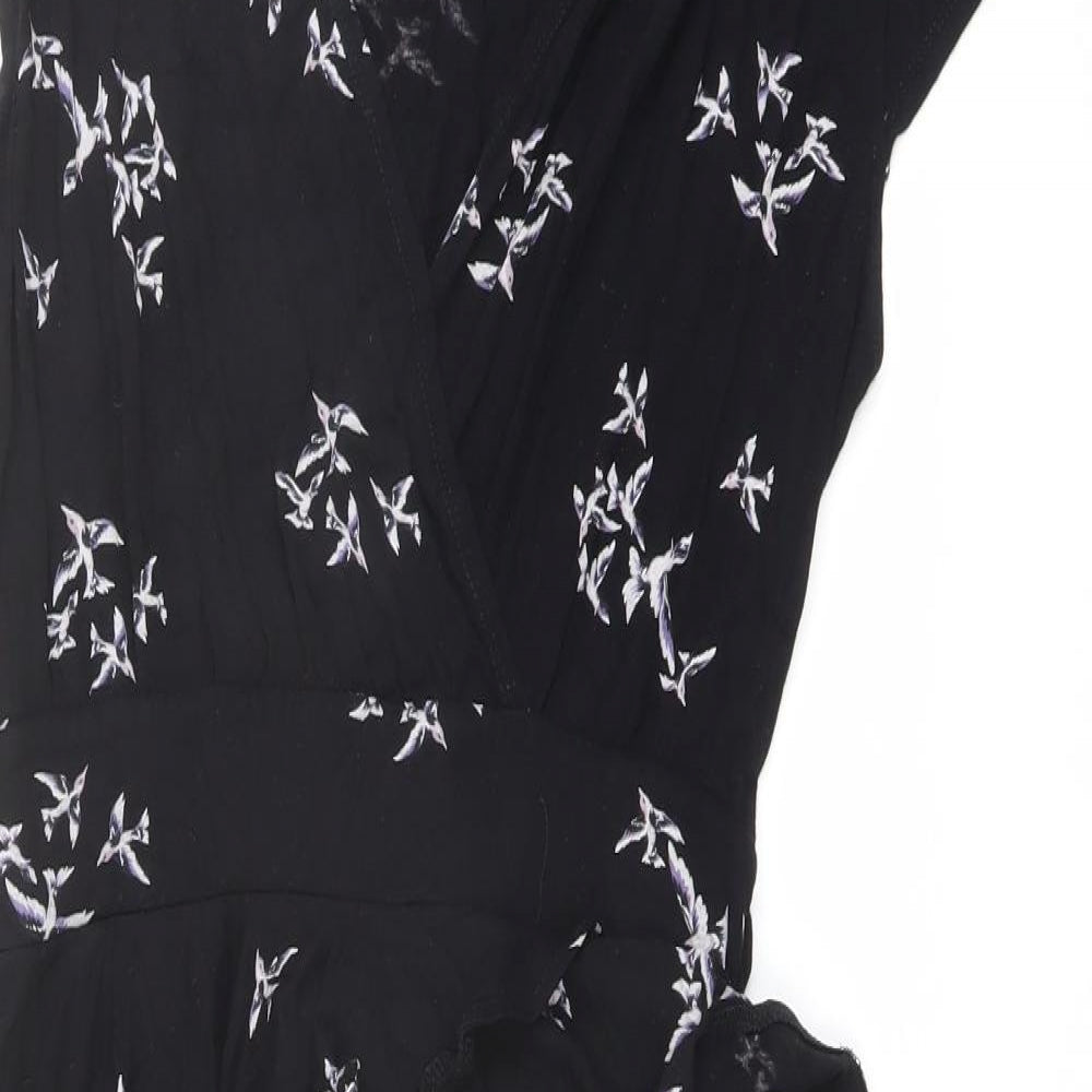 Dorothy Perkins Womens Black Geometric Viscose A-Line Size 8 V-Neck Pullover - Bird pattern