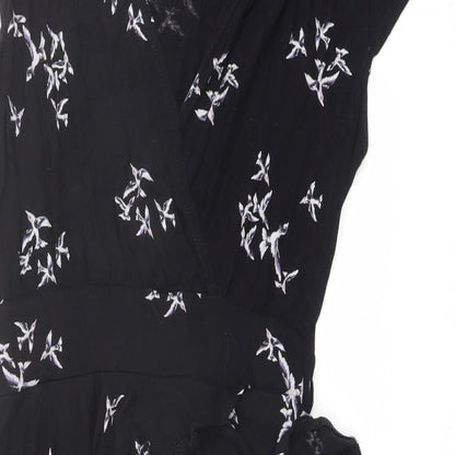 Dorothy Perkins Womens Black Geometric Viscose A-Line Size 8 V-Neck Pullover - Bird pattern