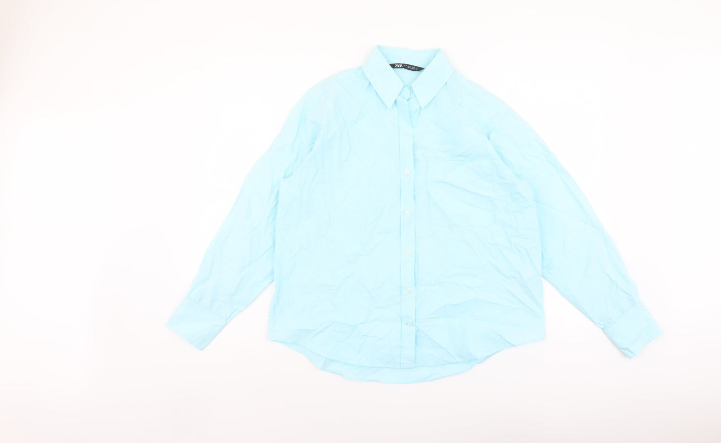 Womens UK Size S Zara Blue Basic Button-Up