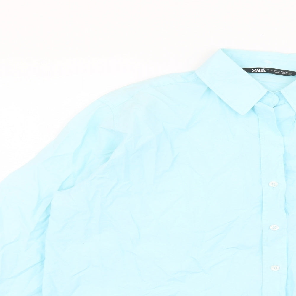 Womens UK Size S Zara Blue Basic Button-Up