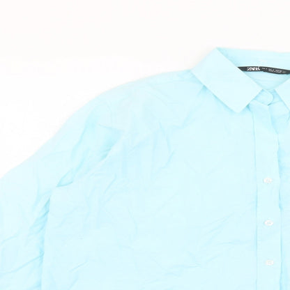Womens UK Size S Zara Blue Basic Button-Up
