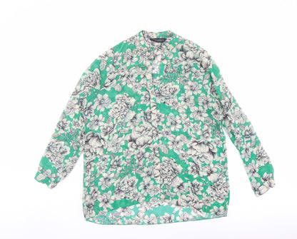 Dorothy Perkins Womens Green Floral Polyester Basic Button-Up Size 8 Round Neck