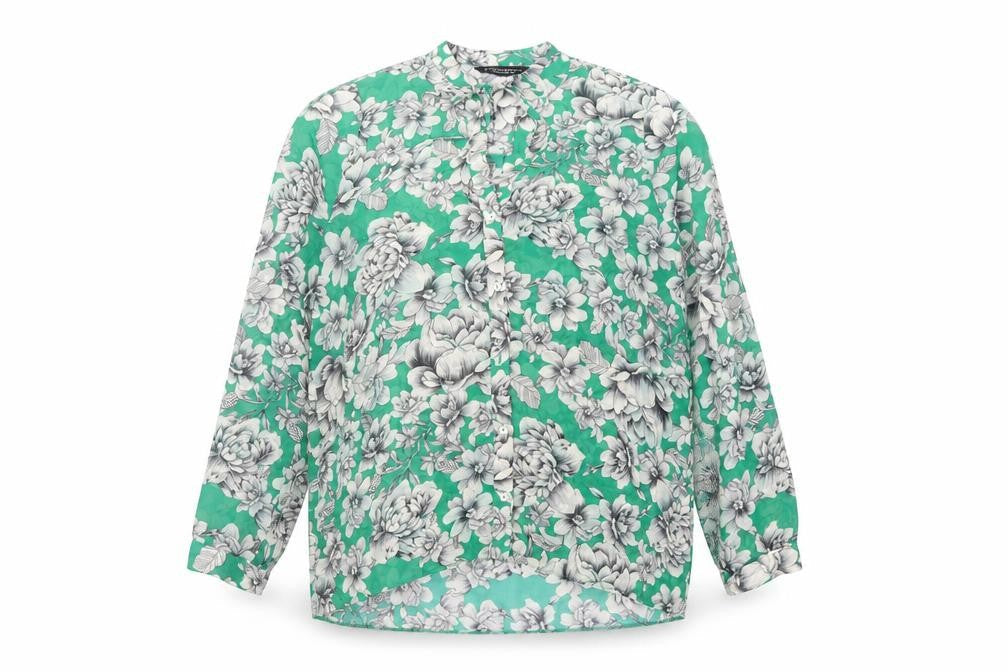 Dorothy Perkins Womens Green Floral Polyester Basic Button-Up Size 8 Round Neck