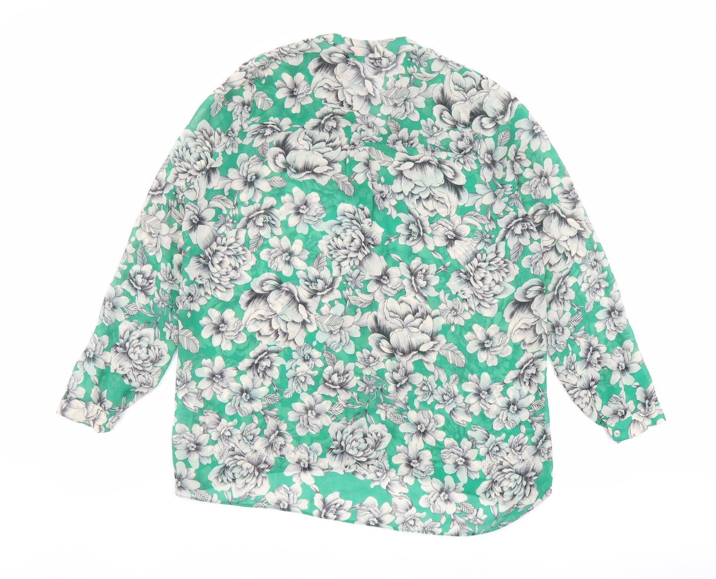 Dorothy Perkins Womens Green Floral Polyester Basic Button-Up Size 8 Round Neck