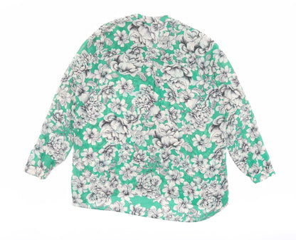 Dorothy Perkins Womens Green Floral Polyester Basic Button-Up Size 8 Round Neck