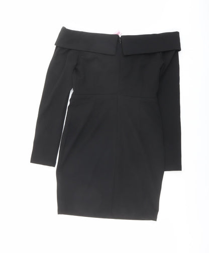 Pink Boutique Womens Black Polyester Shift Size 8 Off the Shoulder Zip