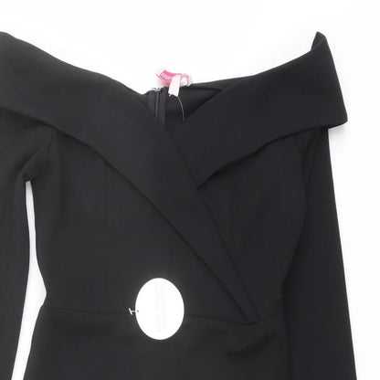 Pink Boutique Womens Black Polyester Shift Size 8 Off the Shoulder Zip
