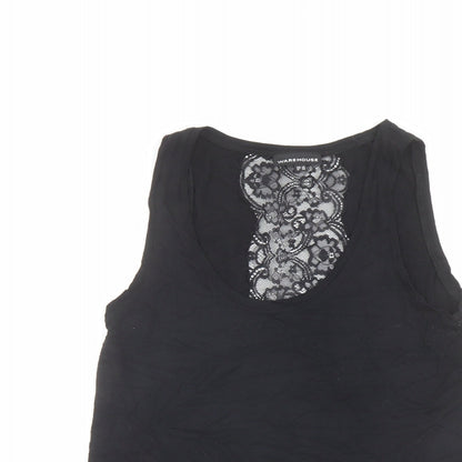 Warehouse Womens Black Viscose Basic Tank Size 10 Round Neck