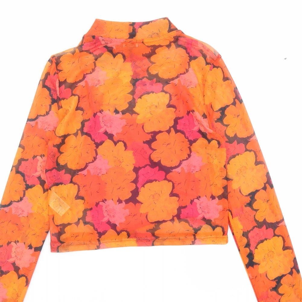 River Island Girls Orange Floral Polyester Basic T-Shirt Size 11-12 Years Mock Neck Pullover