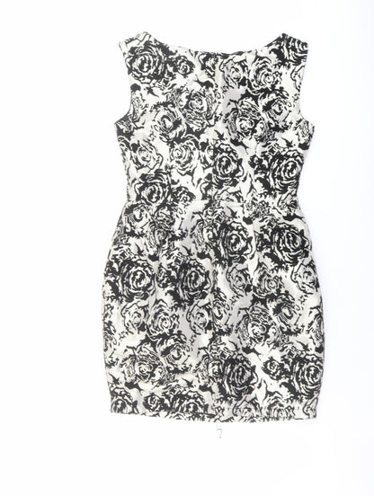 Glamorous Womens Black Floral Cotton Shift Size 10 Round Neck Zip