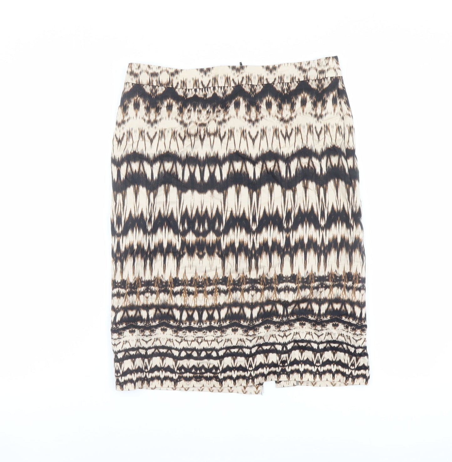 Marks and Spencer Womens Beige Geometric Cotton A-Line Skirt Size 10 Zip